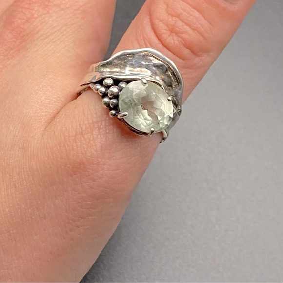 Sterling Silver Large Prasiolite Stone Statement Ring - Picture 3 of 16